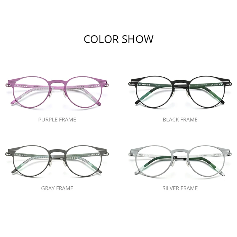 FONEX Alloy Glasses Frame Men Brand Design Ultralight Vintage Round Eyeglasses Women Ultralight Germany Screwless Eyewear 1023