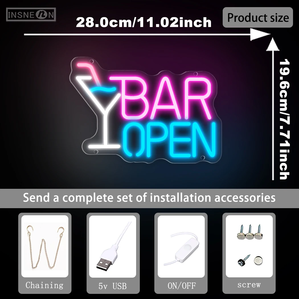 Bar Open Neon Signs LED Light For Cocktail Bars Party Restaurant Club luminous Business Signboards Wall Decoration Lights