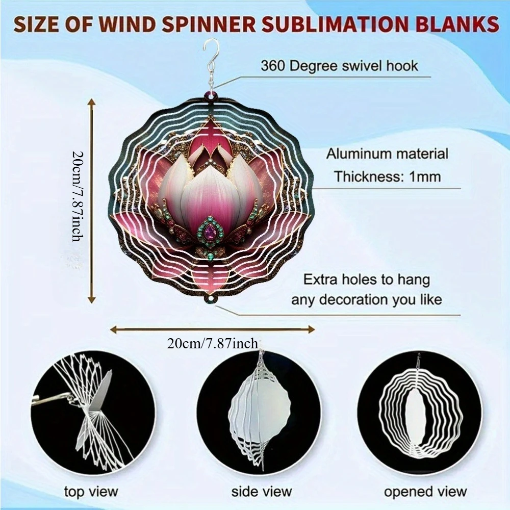 A Vintage Lotus Pattern Metal 3D Rotating Wind Chime Featuring a 360° Infinite Rotation Hook, Suitable for Outdoor Garden Decor