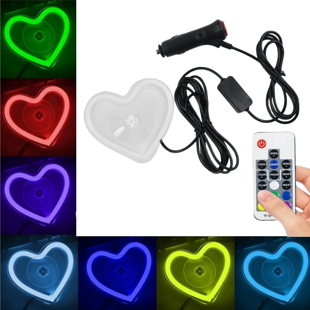 Car Window Interior Light 12V Remote Control RGB LED Car Gesture Heart LOVE LED Stickers Funny Back Window Sign For Car