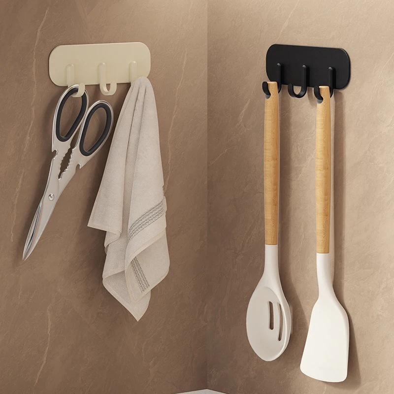 Triple hook kitchen and bath storage hooks, magnetic suction household towels, keys, spatulas, organizing racks, no punching, wa