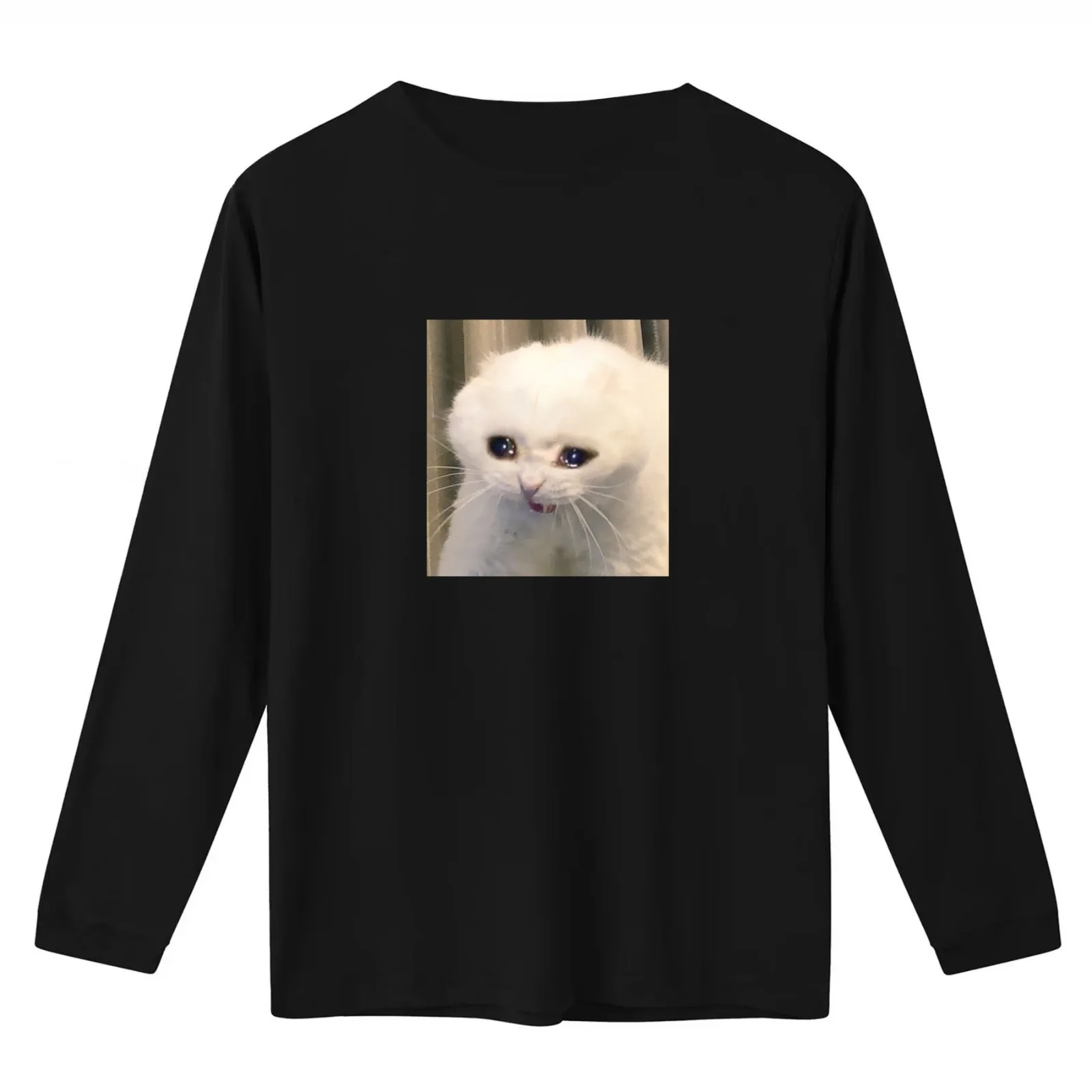 Crying Cat Meme T-Shirt Summer Casual Cotton Tee Oversized Streetwear Tops Vintage Graphic Print Loose Fit Short Sleeve