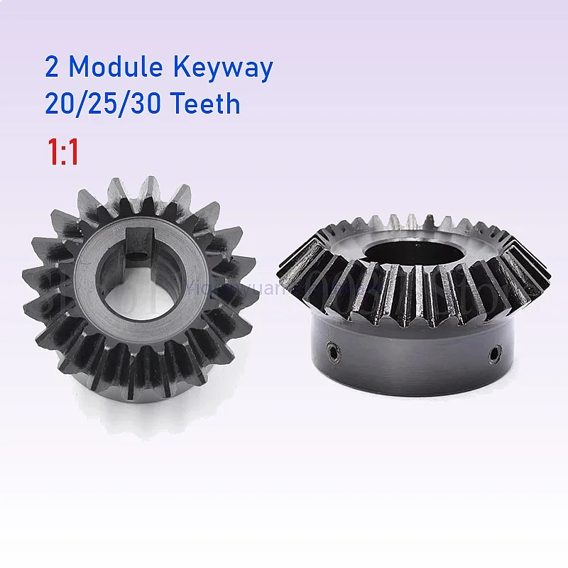 Yiqianyuan 1Piece 1:1 Bevel Gear With Keyway 2 Module 20/25/30 Teeth 90 Degree Steel Gears