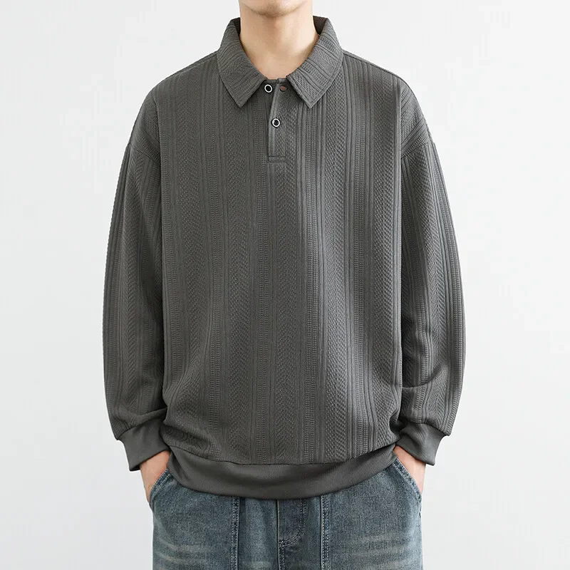 

LIBIELIY 2025 Spring Turn Down Collar Sweatshirt Men Casual Pullover Hoodies Solid Loose Fashion Sweatshirts Male Comfortable St