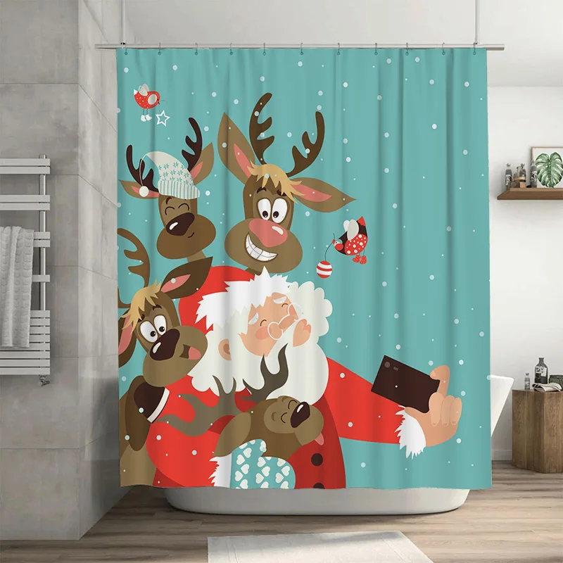 

TU Рождественский олень занавеска для душа праздничный праздник декор для ванной комнаты милый мультяшный узор лося водонепроницаемый тканевый фон