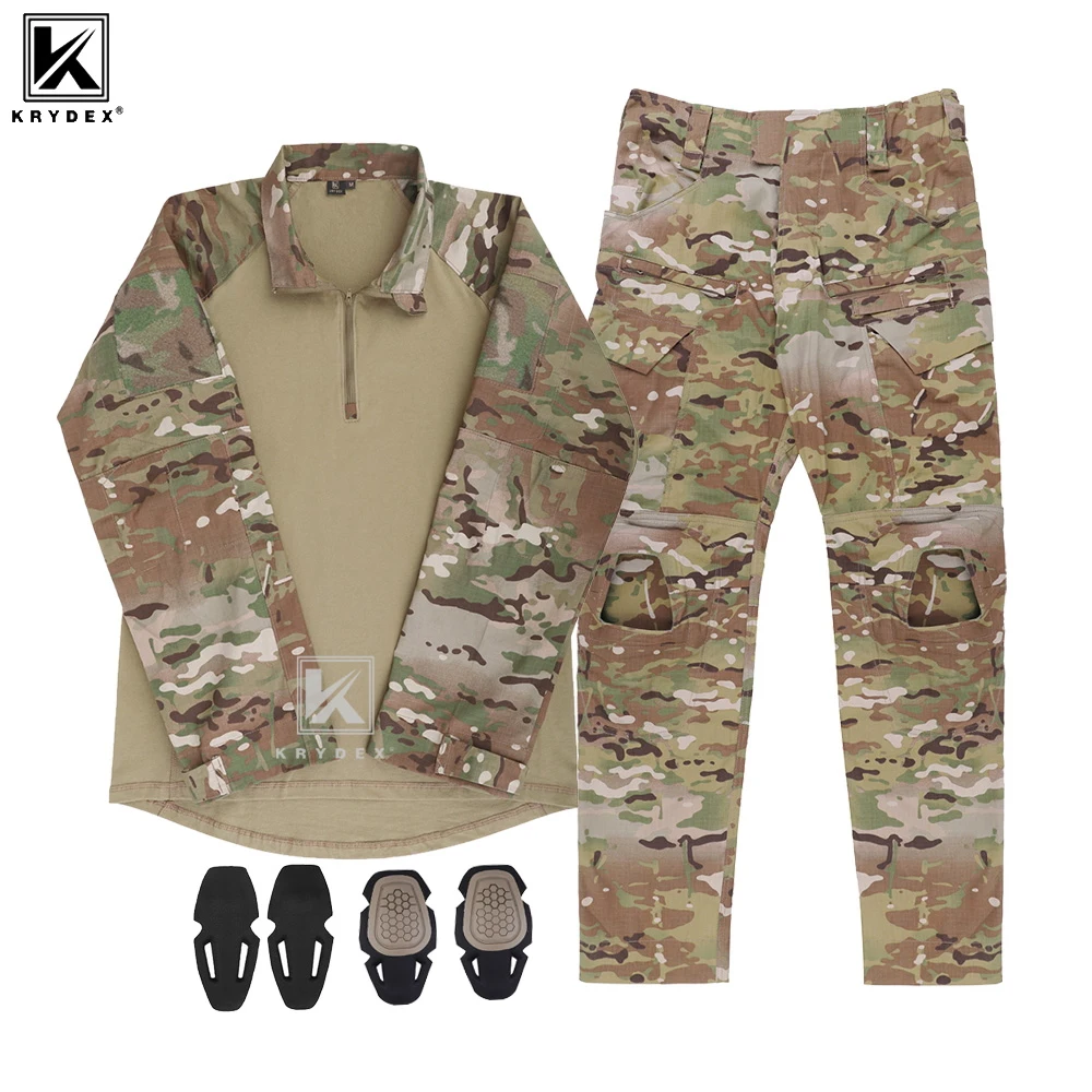  KRYDEX Combat G4 Uniform Suit Tactical Apparel Shirt & Pants Set Camouflage Clothing Airsoft Paintball Gear with Knee Pads