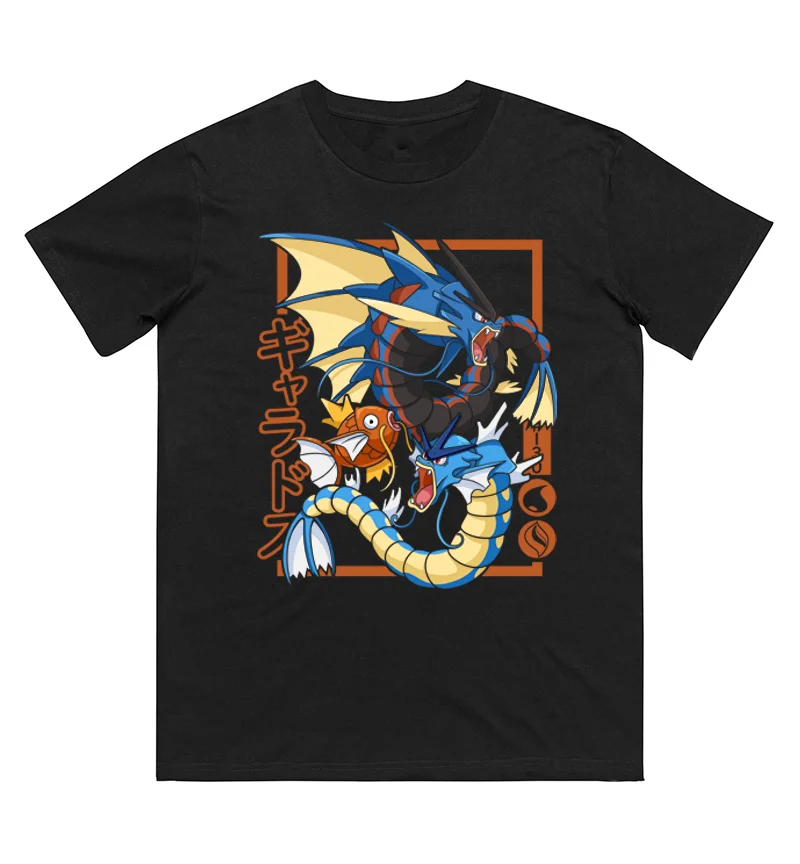 Pokémon Magikarp Evolution bedrucktes T-Shirt aus reiner Baumwolle für Herren und Damen, Frühling/Sommer, neue Kollektion, modisches Kurzarmshirt