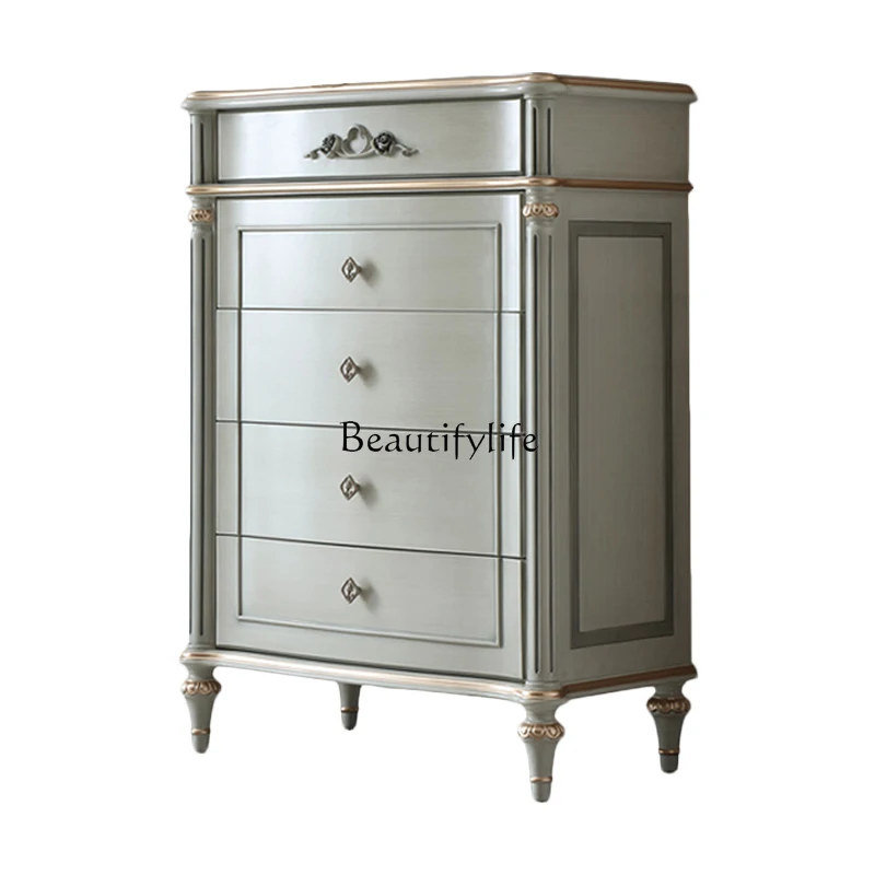 

*French light luxury solid wood carving flower drawer locker