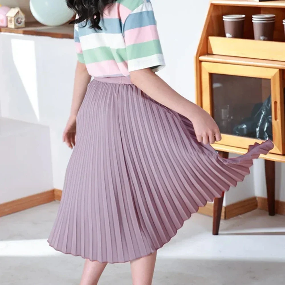 Girls Long Skirt Kids White Elegant All-match Pleated Dress 2024 Teen Costume School Students Skirts 3 To 14Yrs Children Clothes