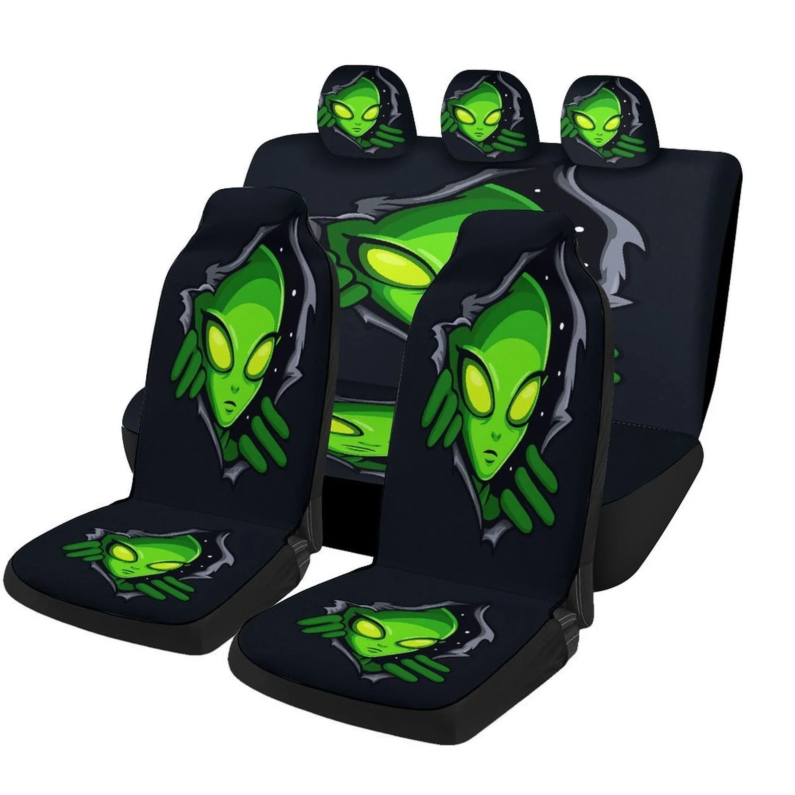 Alien Peek Themed Car Seat Cover Set For Most Cars, Decorative Trendy High-quality Car Seat Protector Covers Full Set, Car Seat