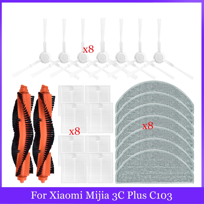 For Xiaomi Mijia 3C Plus C103 Sweeper Cleaner Spare Parts Roller Side Brush Hepa Filter Mop Cloth Rags Accessories Replacement