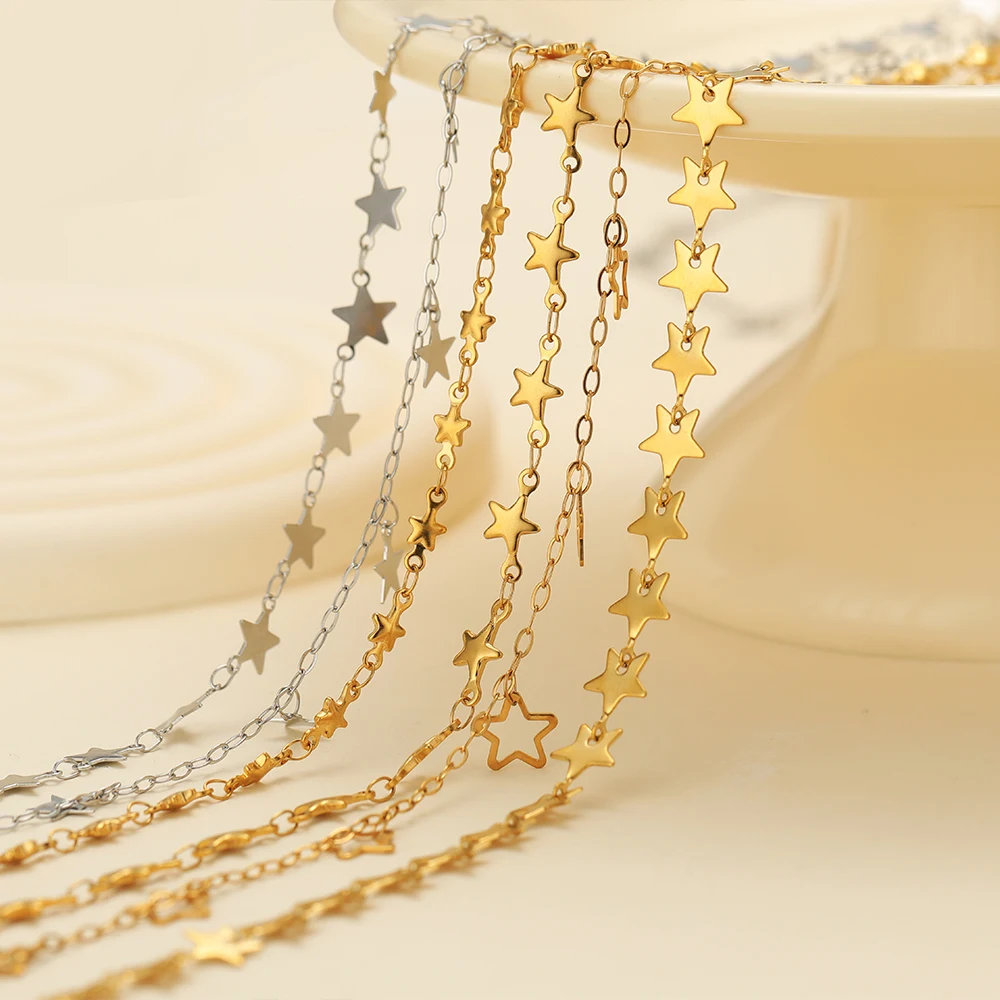1 Meter No Fade Stainless Steel Gold Color Star Chains DIY Fashion Jewelry Making Necklace Earrings Bracelet Findings Wholesale