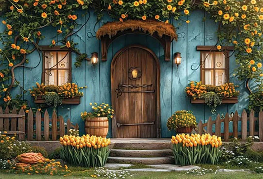 Mehofond Photography Background Spring Easter Wooden House Flowers Children Birthday Party Portrait Decor Backdrop Photo Studio