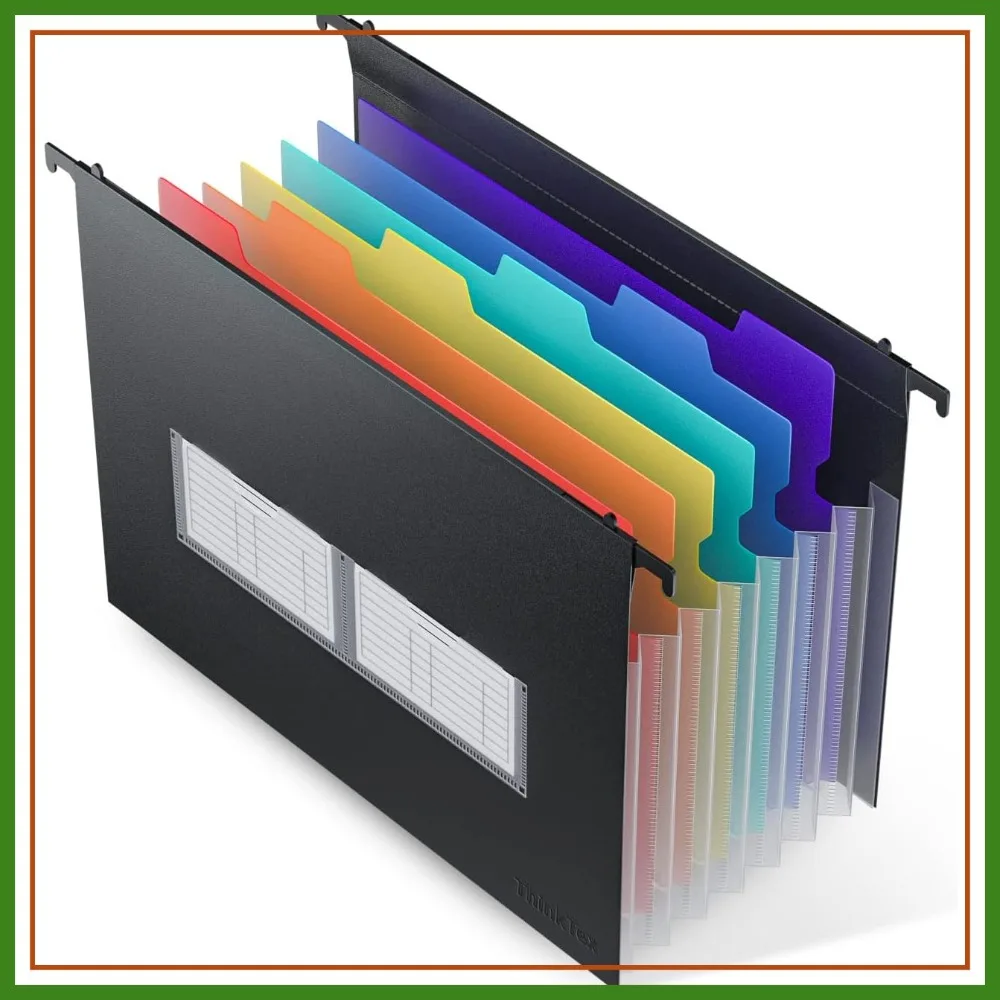 

Expanding Hanging File Folders, 7 Accordion Pockets, Large Capacity, Multi-Color Tabs, Letter Size for File Cabinet - 1-Pack