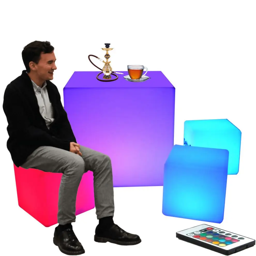 

Wholesale Modern Plastic Bar Furniture Cube LED Table and Chairs for Outdoor Parties Dining Hotels and Parks