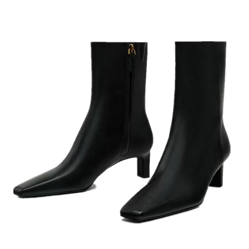 

Withered Top Quality Fashion Ladies Ankle Boots Women Minimalist Women's Boots Genuine Leather Zippers Boots Shoes