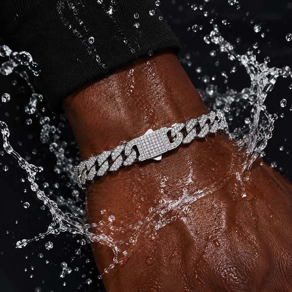 Stainless Steel Iced Out Miami Cuban Link Chain 10mm 12mm Full Paved Cubic Zirconia Necklace Hip Hop Men Party Jewelry No Fade