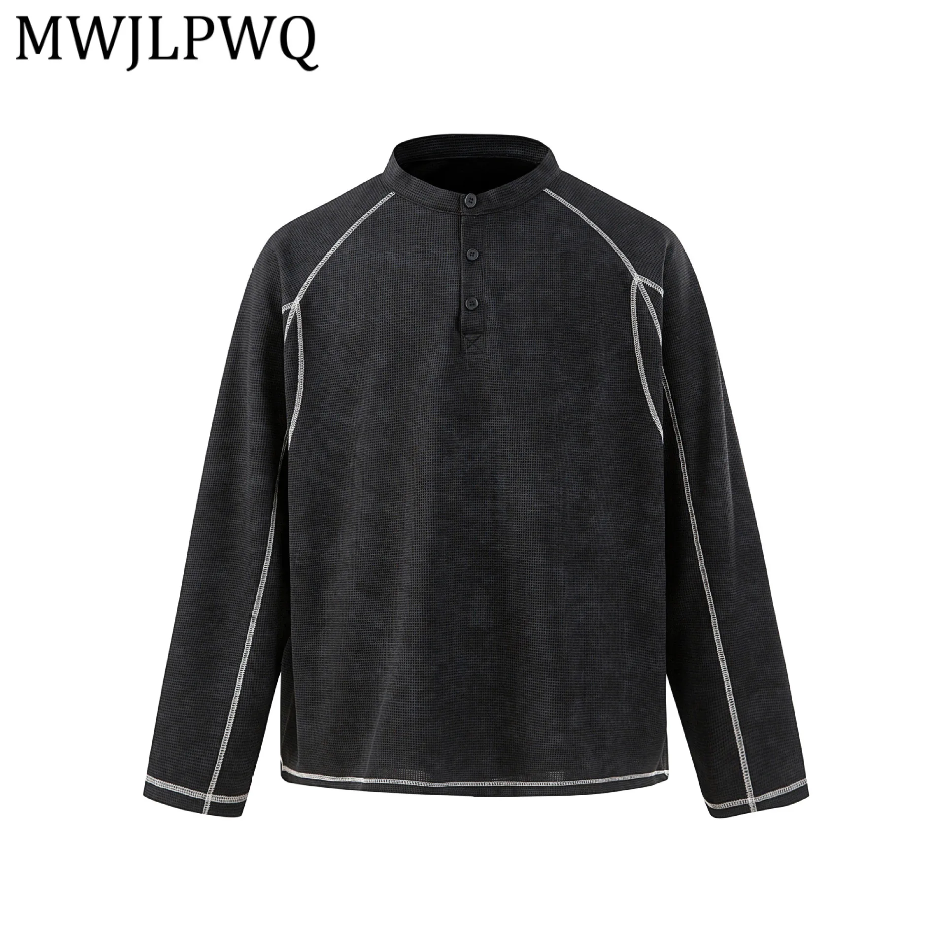 

Футболка мужская MWJLPWQ в американском уличном стиле с оригинальным дизайном, круглым вырезом, свободного кроя, с длинным рукавом, модная, весна 2026, новинка 13453