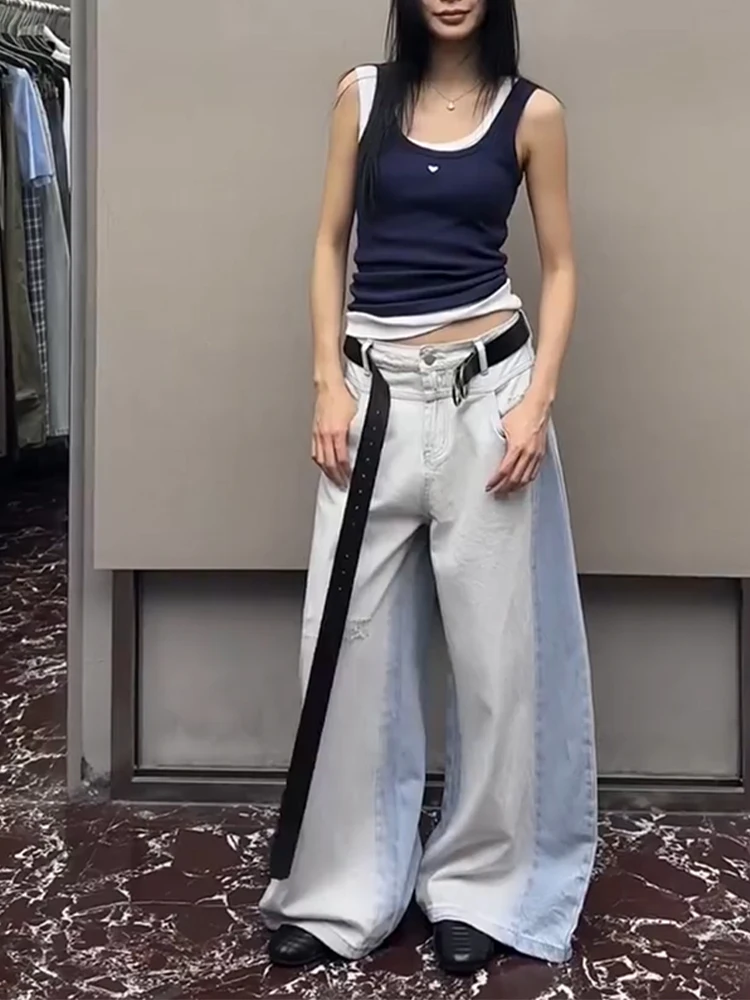 

Осень-зима 2022, женские винтажные джинсовые брюки контрастного цвета, мешковатые джинсы Y2K, японский Harajuku, широкие джинсы, ковбойские, высокое качество