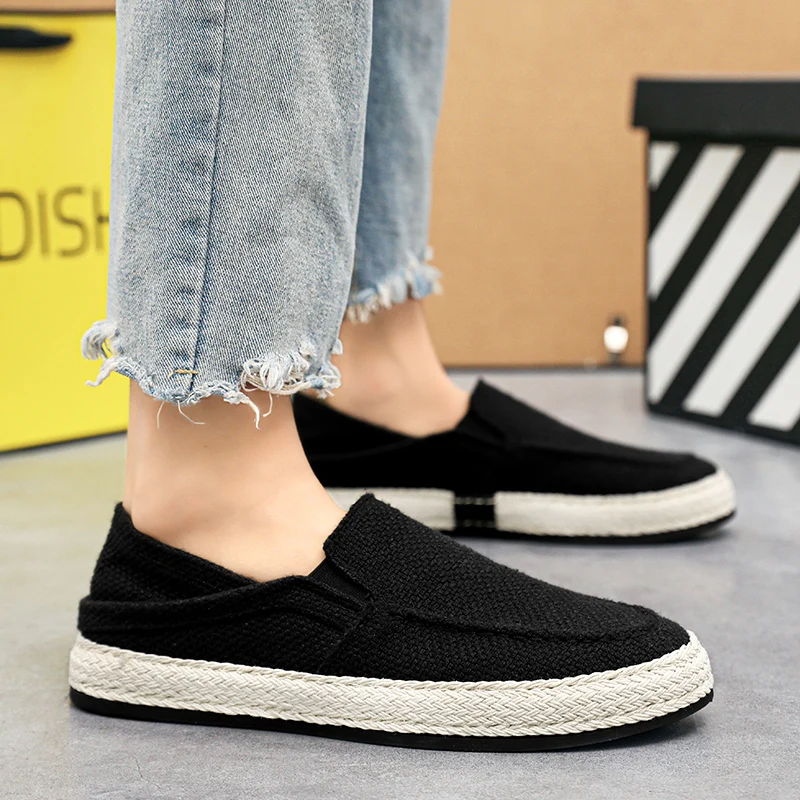 PUPUDA New Loafers Men Breathable Casual Shoes Classic Linen Slip On Sneakers Male Summer Cheap Driving Shoes For Men Wide 2022