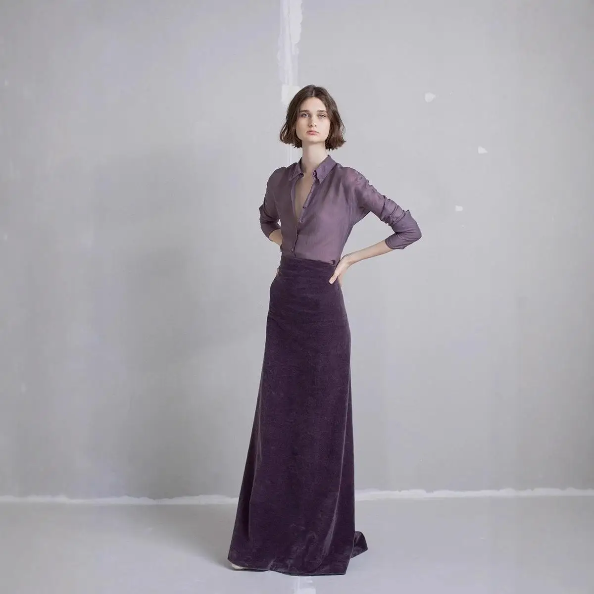 

Women's Retro Style Long Sleeve Shirt And High Waist Skirt Suit Three Piece Set Winter Fashion Ladies Outfit No Brand Registered