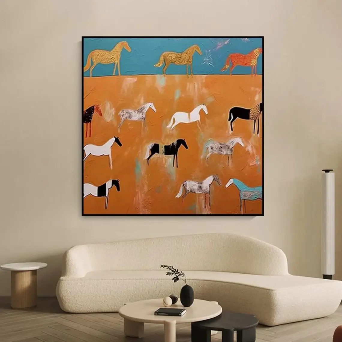 Abstract Textured Horse Herd Oil Wall Decor Print - Ideal Gift for Equestrian Enthusiasts, Modern Home Stylists, or Anyone Refre