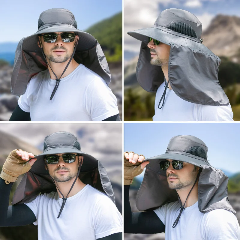 

Outdoor Sunscreen Quick-drying Fisherman Hat Men Women UV Protection Hiking Neck Cover Removable 2 In 1 Large Brim Sun