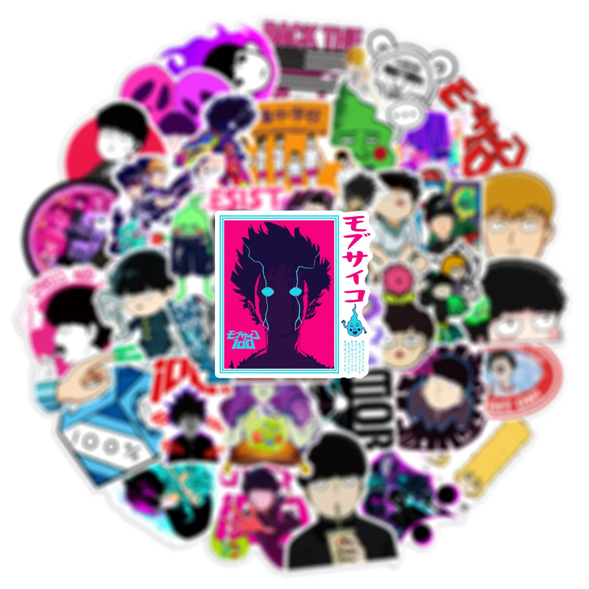 50pcs Mob Psycho 100 Cartoon Stickers Laptop Skateboard Refrigerator Guitar DIY Waterproof Stickers Decoration Supplies