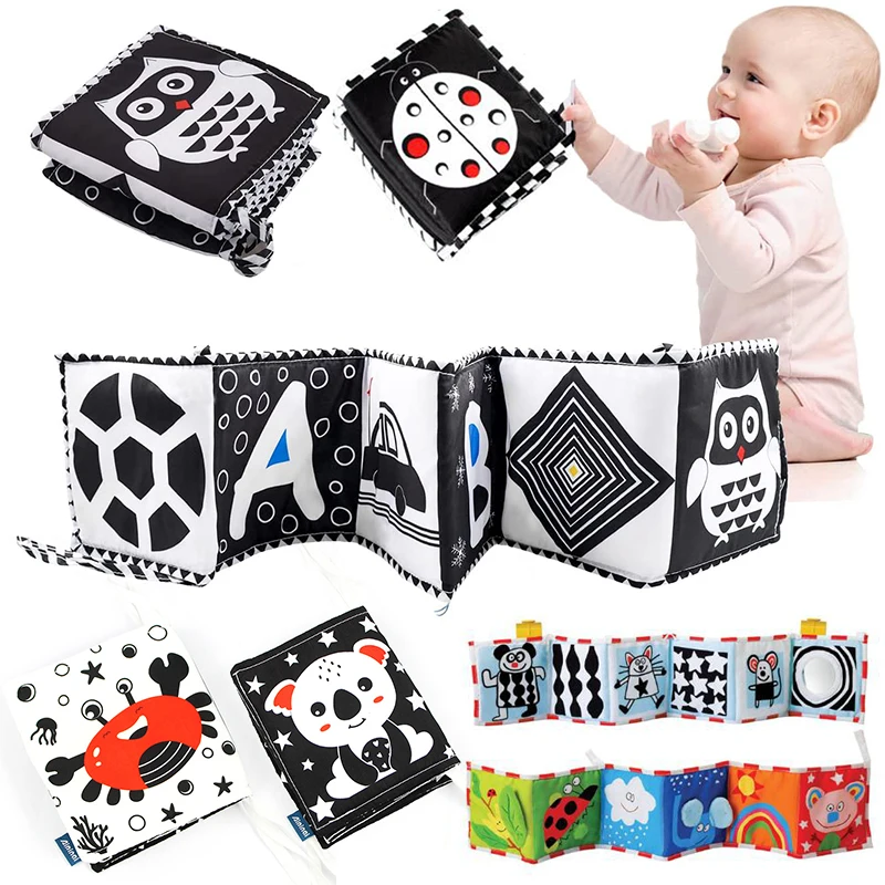 Newborn Sensory Toys For Babies Educational Baby Book Crib Toys Black White Baby Toys Animal Cloth Book Baby Toys 0 12 Months