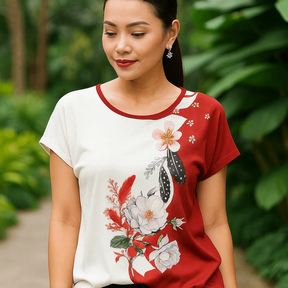 

Stylish Vintage Floral Print Blouse Comfortable Round Neck Plus Size Tops Lightweight Loose Women's Silk Satin Blouse Female