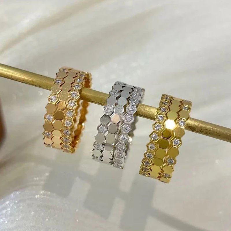 Top Quality AAA Zircon Inlay Honeycomb Style Stackable Combination Rings for Women Fashion Jewelry Set