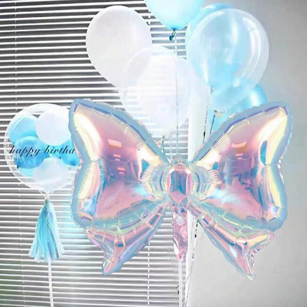 Large Iridescent Foil Balloons Heart Star Butterfly Balloons for Mermaid Disco Birthday Baby Shower Party Decoration Supplies