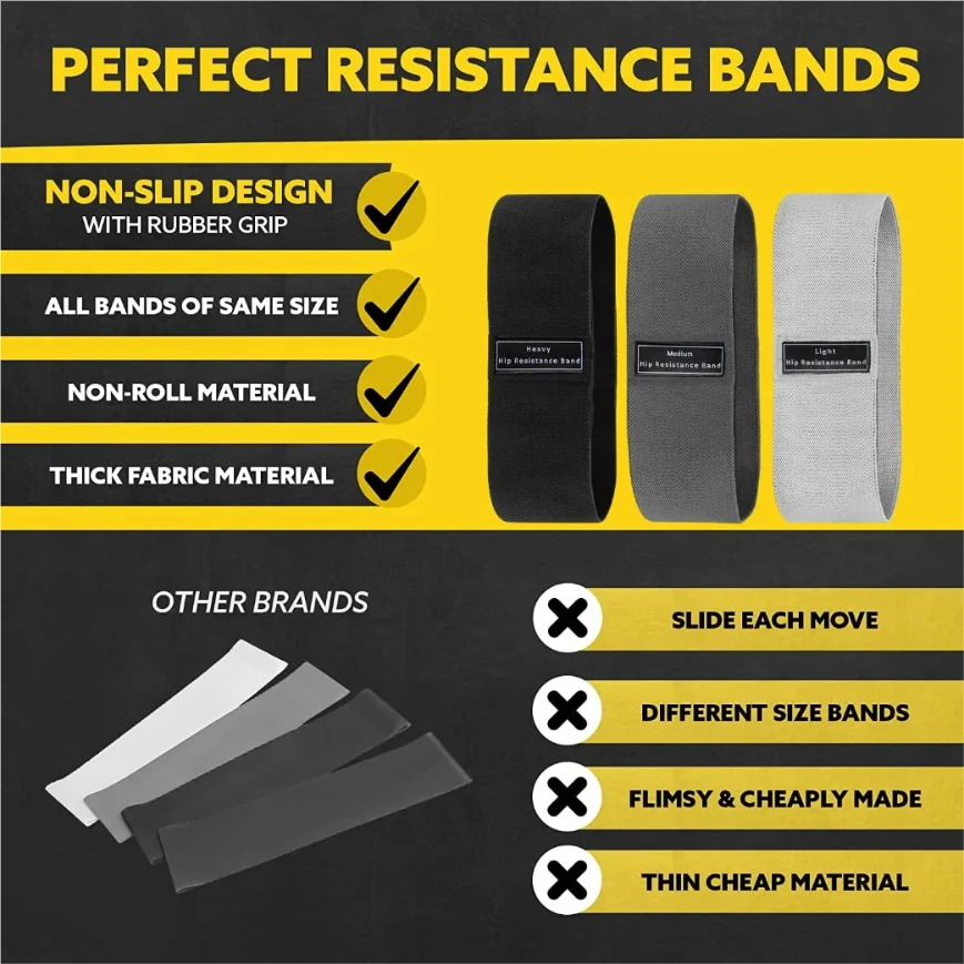 Faixas elásticas de resistência de tecido para glúteos e coxas perfeitas para agachamentos, treinos de quadril e espólio, ioga e academia, fitness
