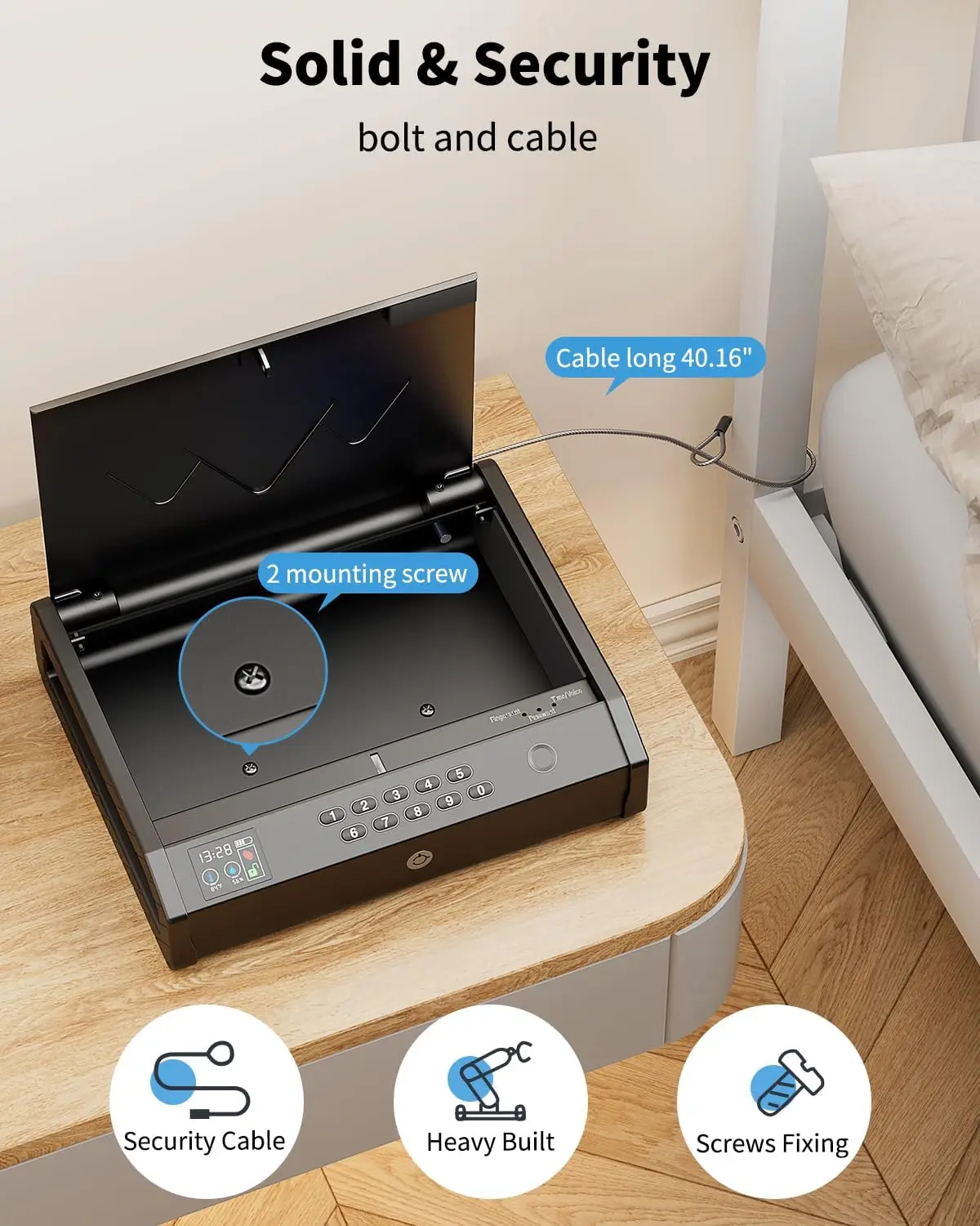 Gun Safes, Biometric Pistol Safe with LCD Display of Temperature Humidity USB Port, Gun Safes 3 Ways Quick Access Fingerprint Ha