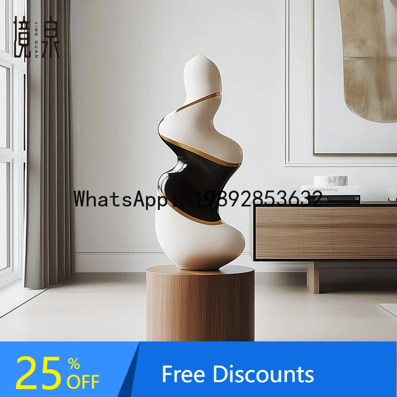 Modern Light Luxury Abstract Solid Wood Sculpture Floor Ornament Living Room Entrance Decoration Art Installation