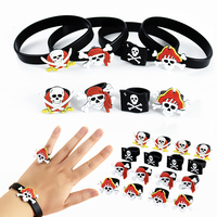 4/8Pcs Pirate Bracelets Rubber Wristband Skull Rings Pirate Party Favors Props Kids Pirate Birthday Party Decoration Gift Toys