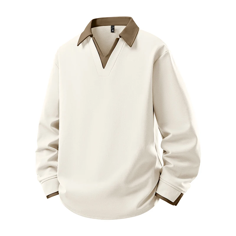 

Spring Men's Trend Sweatshirt Patchwork Polos V-Neck Pullover Hoodie Male Business Casual Pull On Sweatshirts Plus Size M-8XL