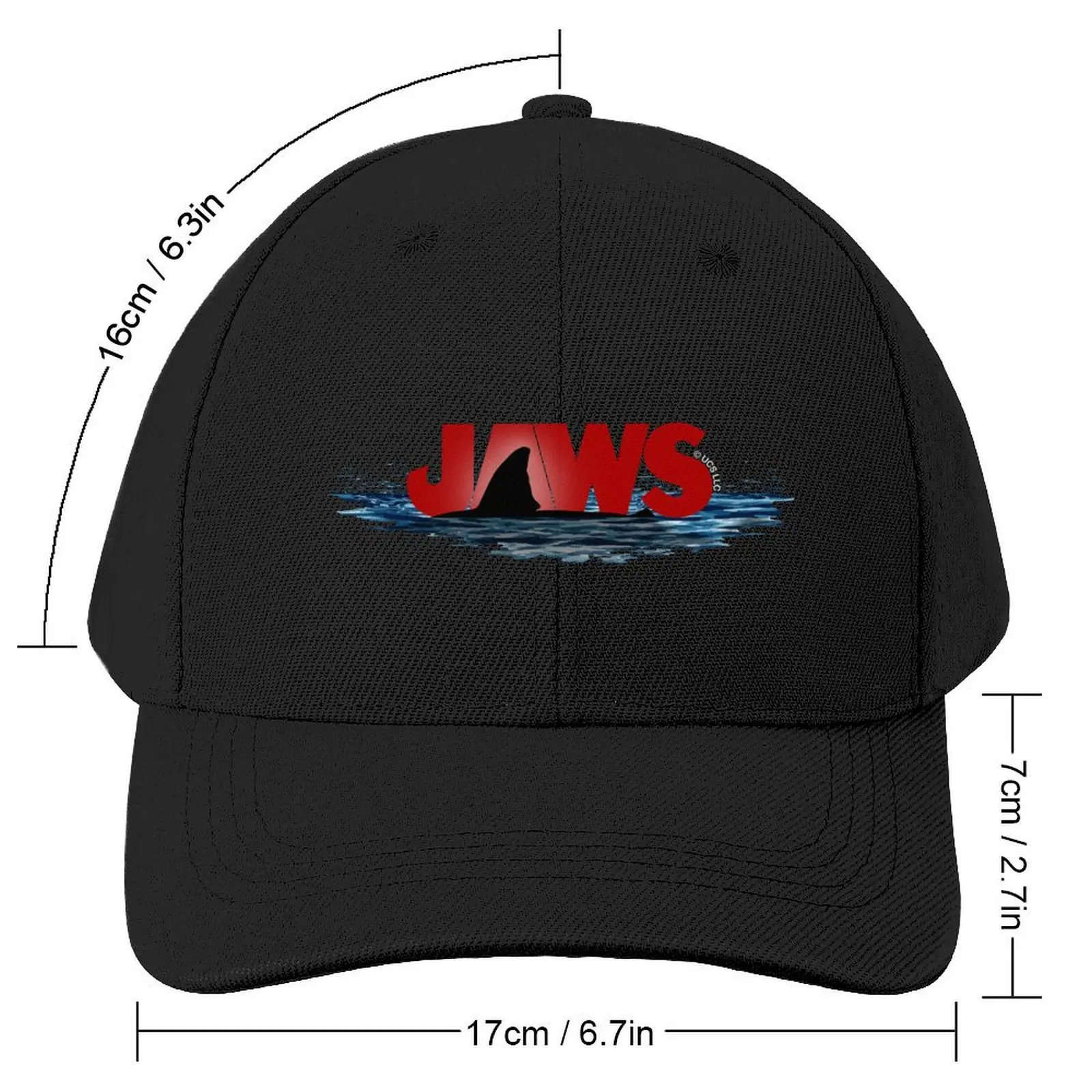 JAWS LOGO with GREAT WHITE SHARK FIN EMERGING FROM THE OCEAN SURFACE Baseball Cap Custom Cap party Hat Luxury Woman Men's