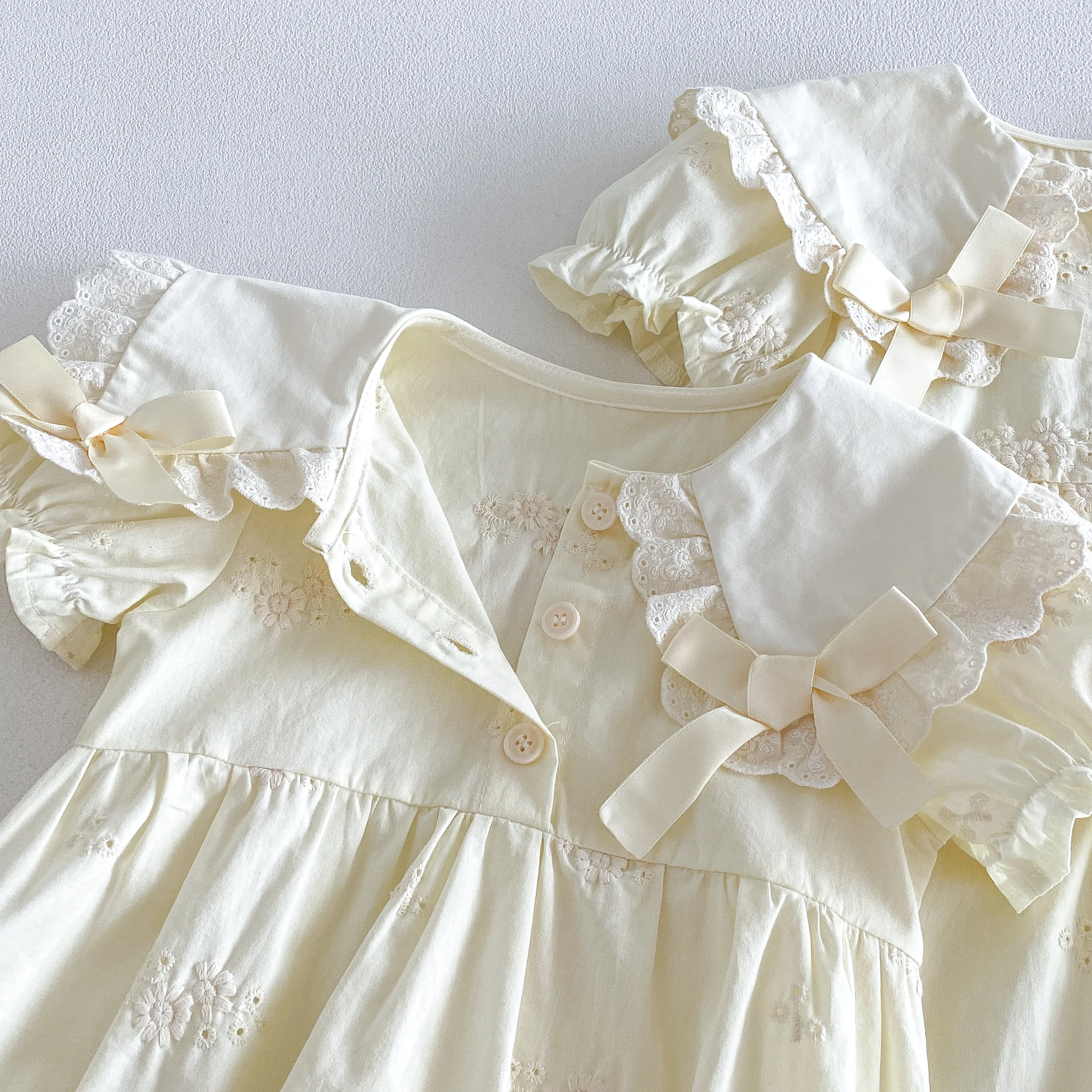 Sommerliches, stilvolles, mädchenhaftes, schleifenförmiges Babykleid für Mädchen, süßes Prinzessinnenkleid im koreanischen Stil für Kinder – Detail 7