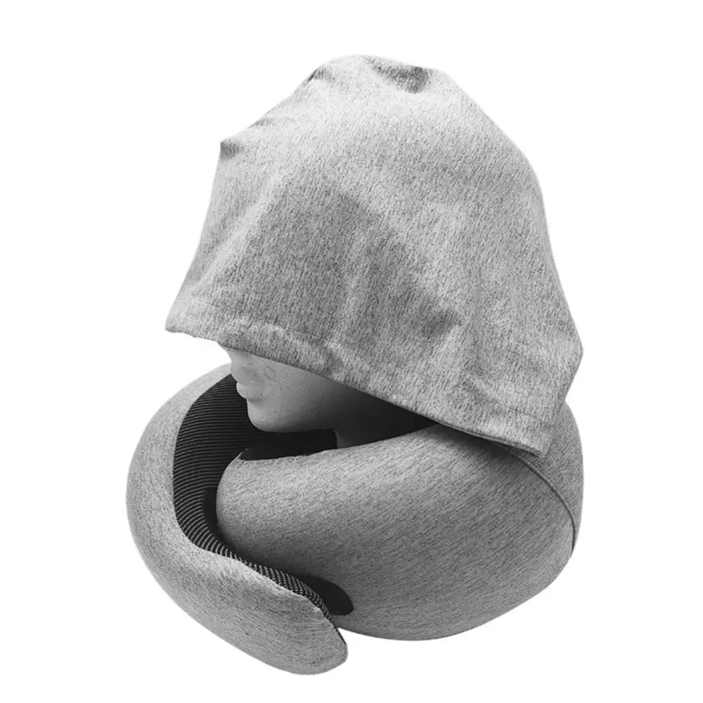 

Portable Detachable Cover Travel Neck Pillow Memory Foam U-Shaped Travel Bag Pillow Hooded Feature Headrest Home Use