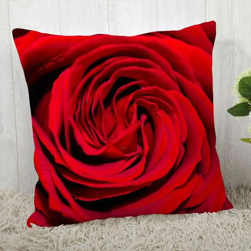 Red Rose Flower Print Pillowcase Sofa Office Decoration  Home