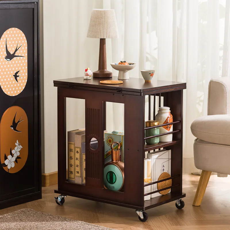 For movable coffee table small apartment folding living room household antique solid wood edge sofa side cabinet