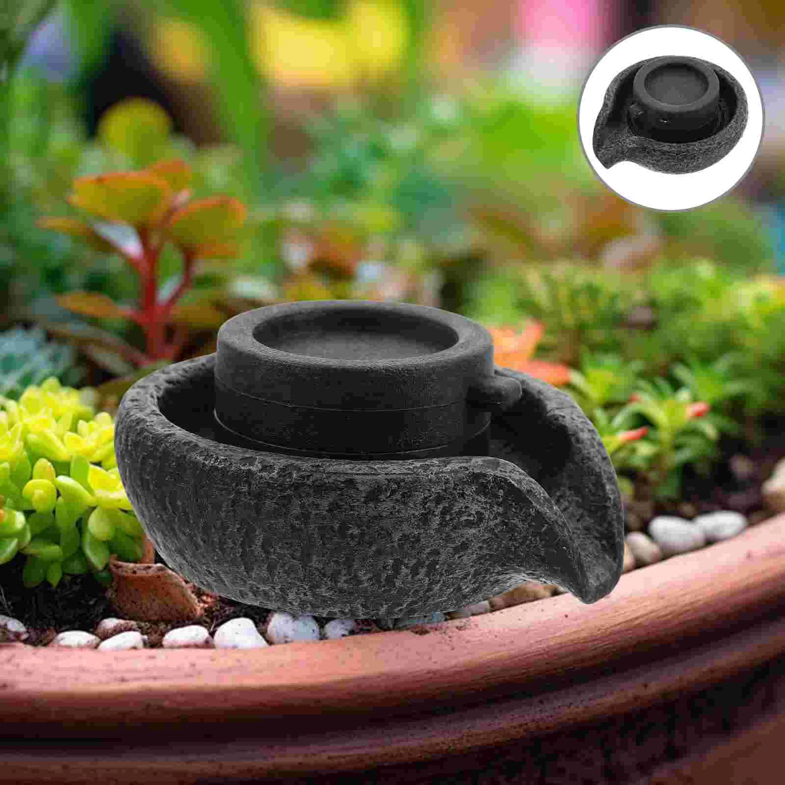 

Rockery Fountain Waterfall Outdoor Indoor Mill Stone Mini Miniature Watermill Landscape Tabletop