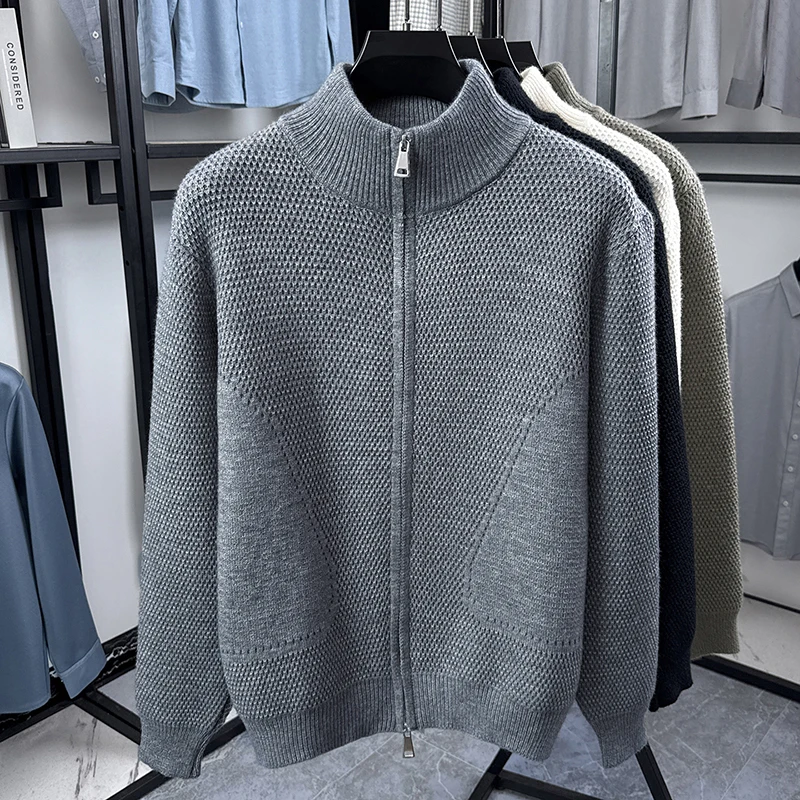 Hochwertige Herren-Strickjacke Hochwertige Marke Einfaches Reißverschluss-Design mit Stehkragen Herbst-Winter Neue Mode Lässiger Pullover-Mantel – Detail 13