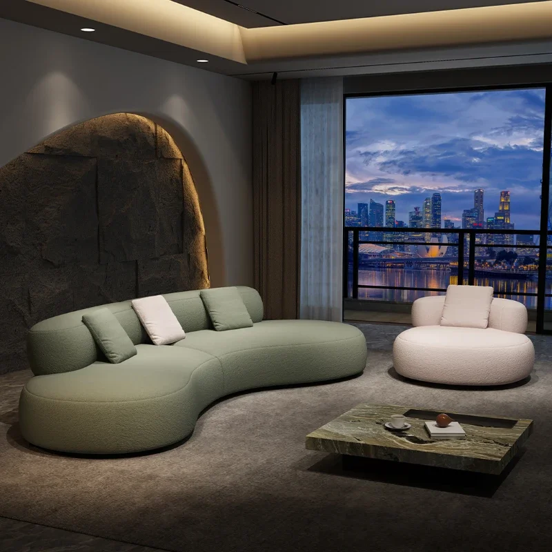 

Cream Style Lambswool Moon Curved Sofa Living Room