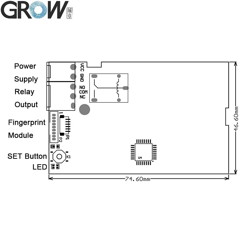 GROW K226+G16 DC10-30V Admin/User Fingerprint Password Access Control Board 4 Relay Output Mode For Door Access Control System