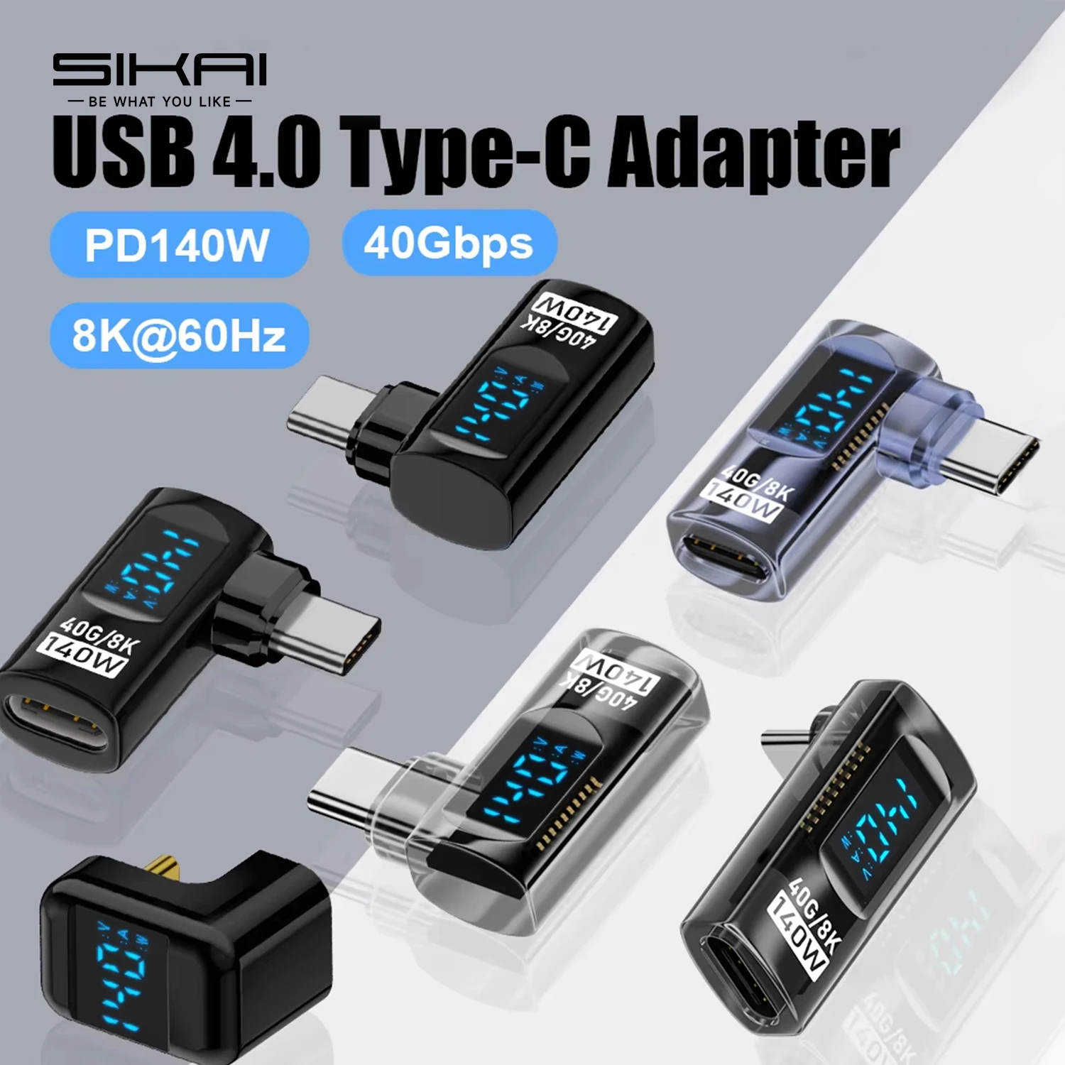 90 Degree USB C Adapter Right Angle U Shape Type C Adapter 40Gbps Data Transfer PD 140W USB4.0 8K 60Hz Video for Thunderbolt 3/4