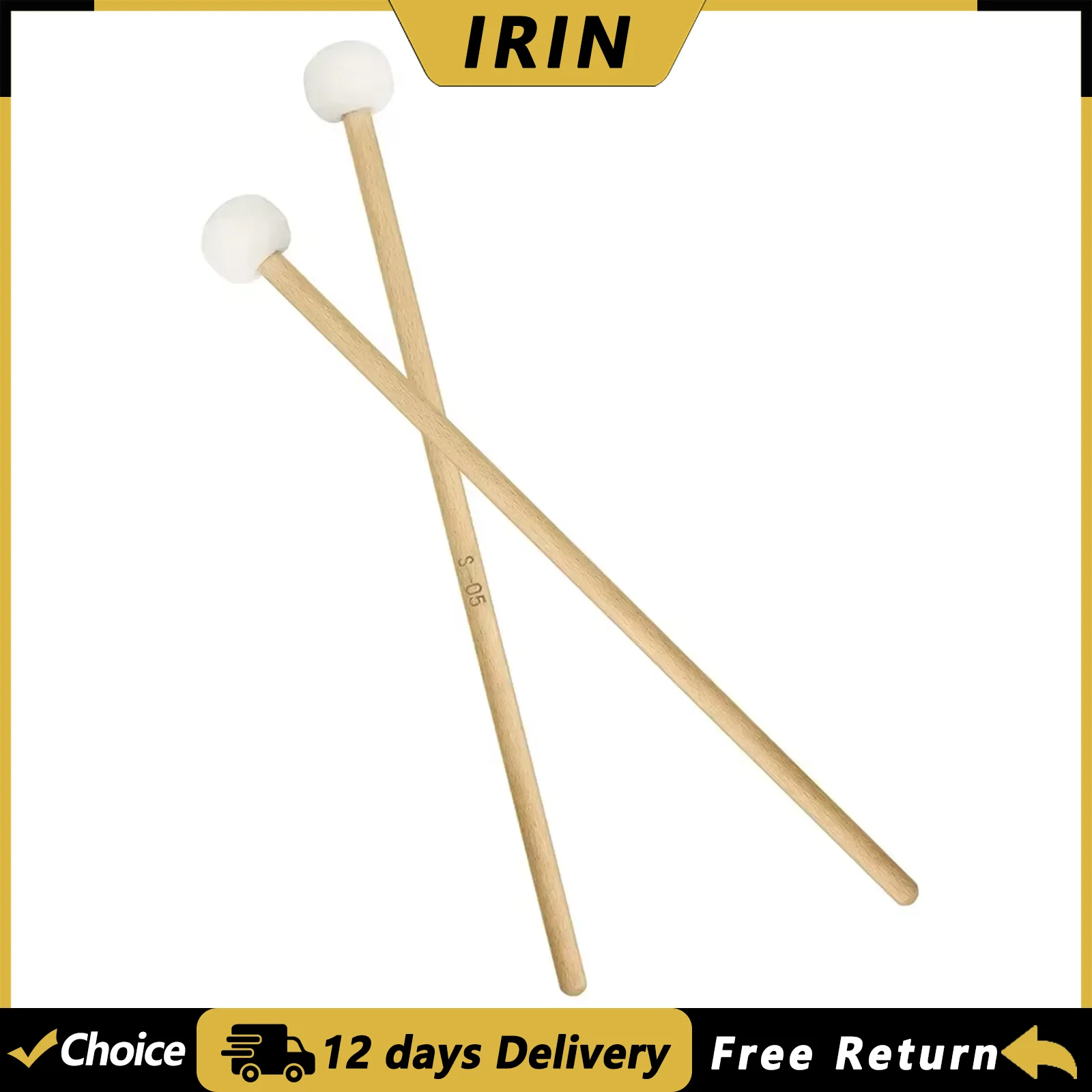 IRIN Filz-Trommelschlägel mit Massivholzgriff für Timpani, Snare Drum und Percussion-Instrumente - Teile & Zubehör