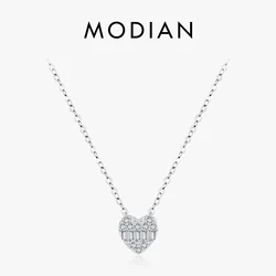 MODIAN 925 Sterling Silver Pave Setting Hearts Sparkling Zirconia Necklace Pendant Classic Romantic Wedding Jewelry For Women