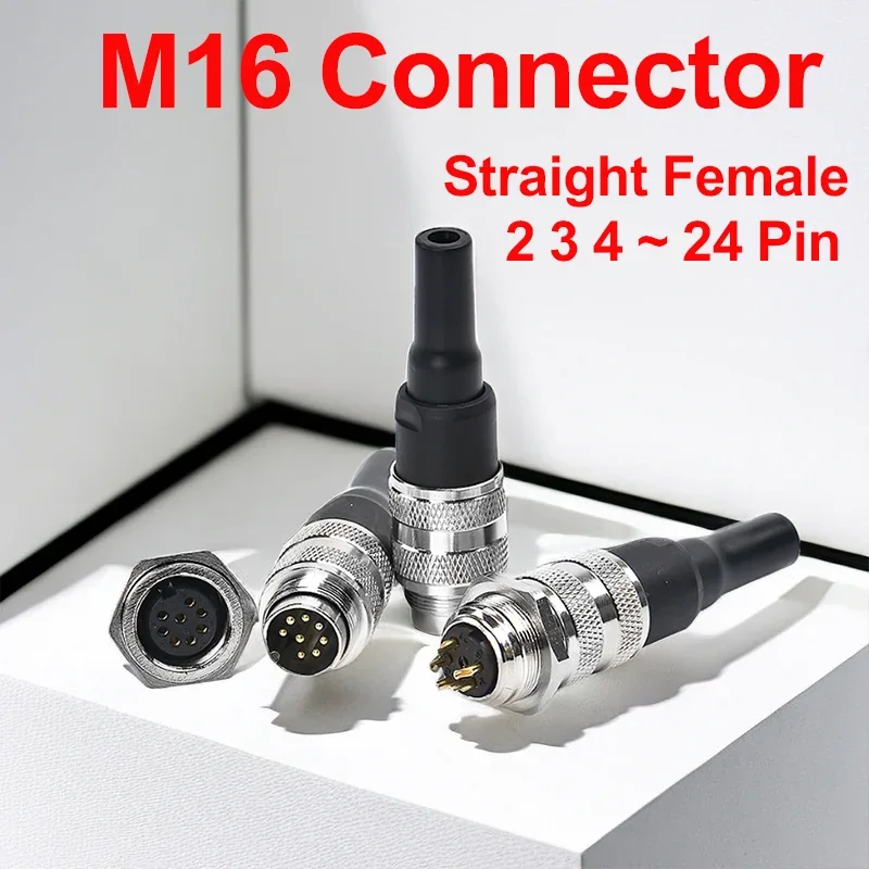 

5/10/20 Pcs M16 Straight Female Plug Metal Connector J09 Butt Joint Reverse Installation Ip67 2 3 4 5 6 7 8 12 19 24 Pin